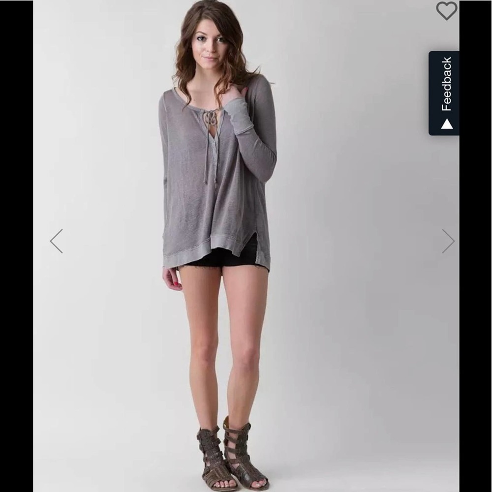 FREE People Open Weave Linen Blend Henley Tunic Top Oversized SZ XS NAVY - Picture 8 of 9